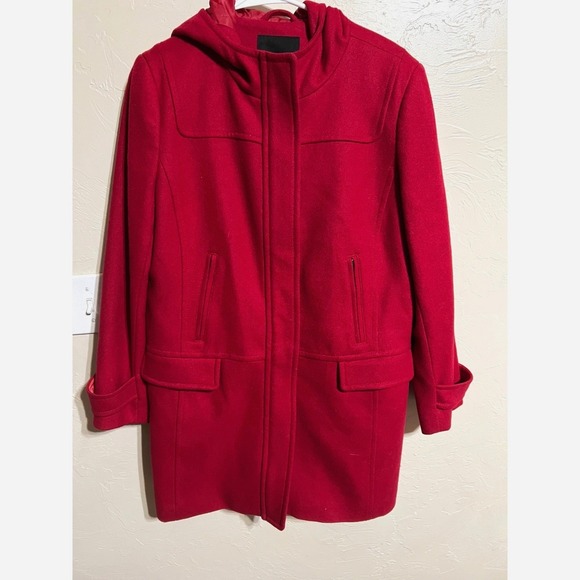 Talbots Jackets & Blazers - Talbots Red Hooded Wool Blend Coat 10 Toggle Button Snap Closure preppy work